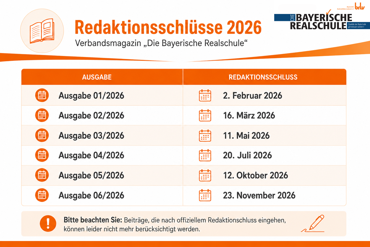 Redaktionsschlüsse 2026 brlv Verbandsmagazin